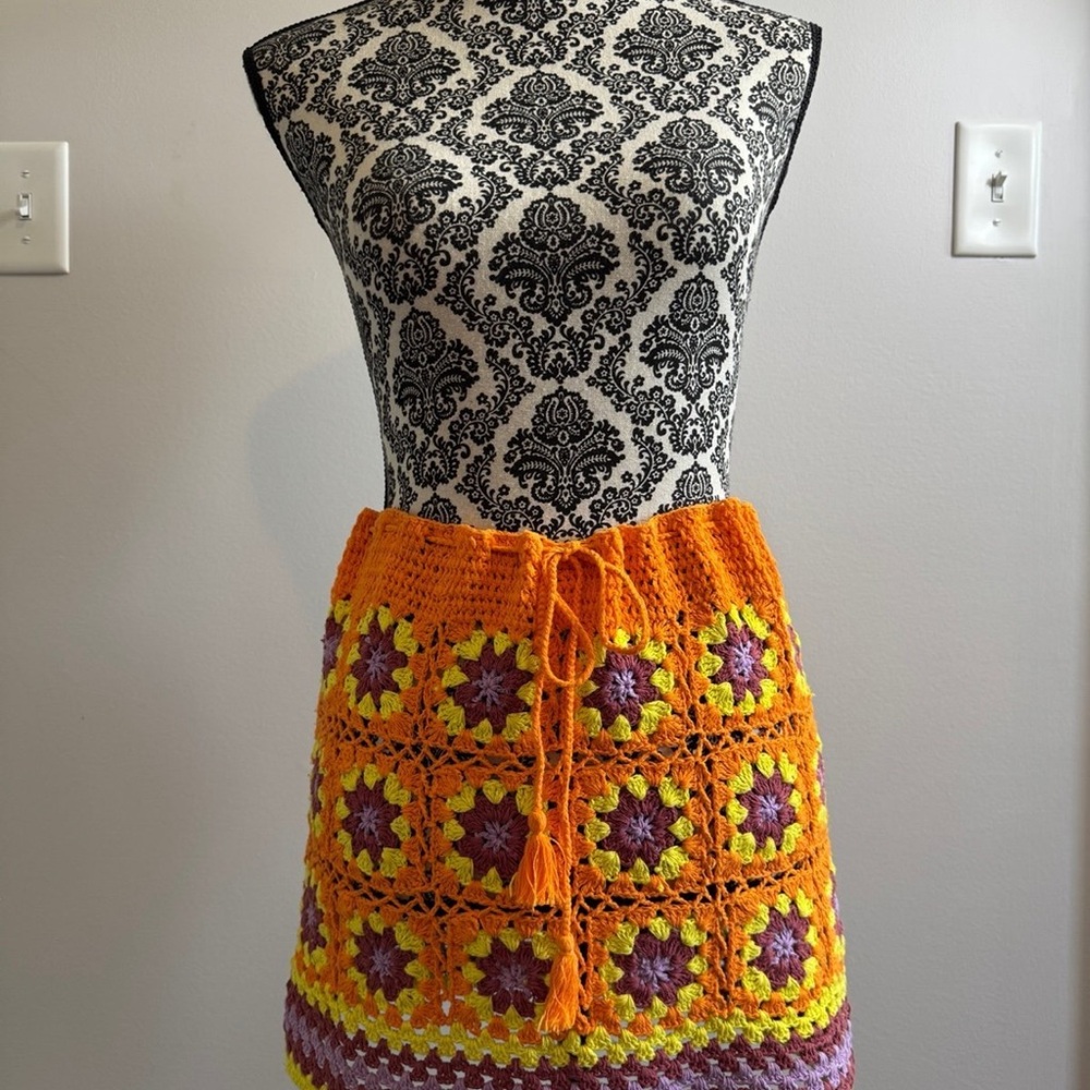 Gold and Orange Tie Front Mini Skirt for Casual Wear